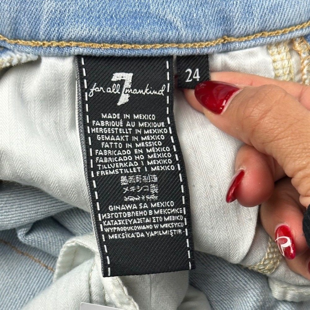7 For All Mankind Jeans Women 24 Blue High Waist Ankle Skinny Rainbow Fringe - Picture 5 of 11
